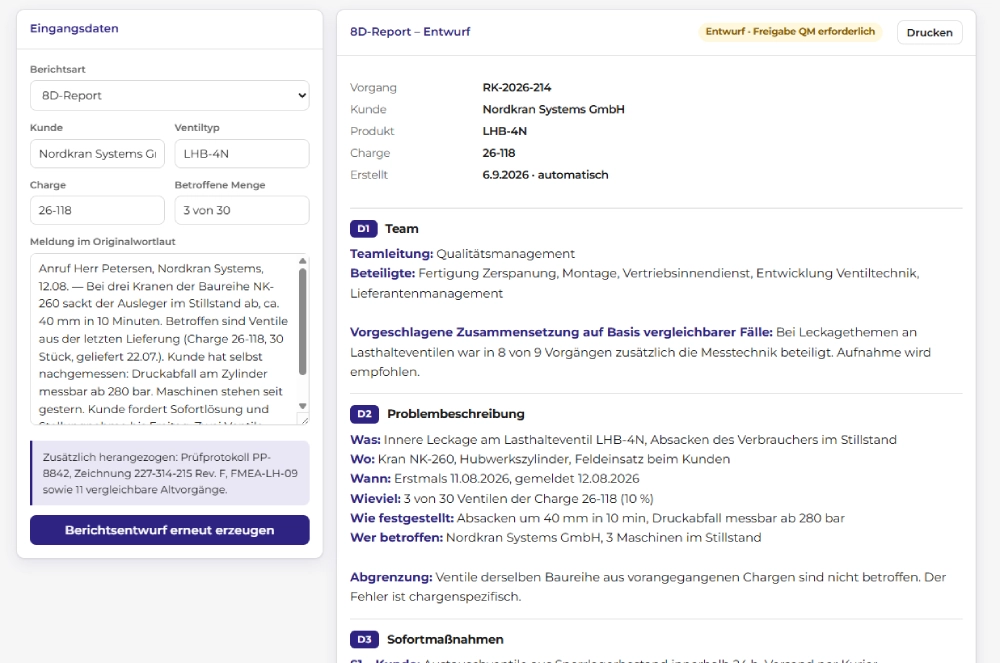 KI-gestützte Anwendung von Head & Code zur Erstellung von 8D-Reports