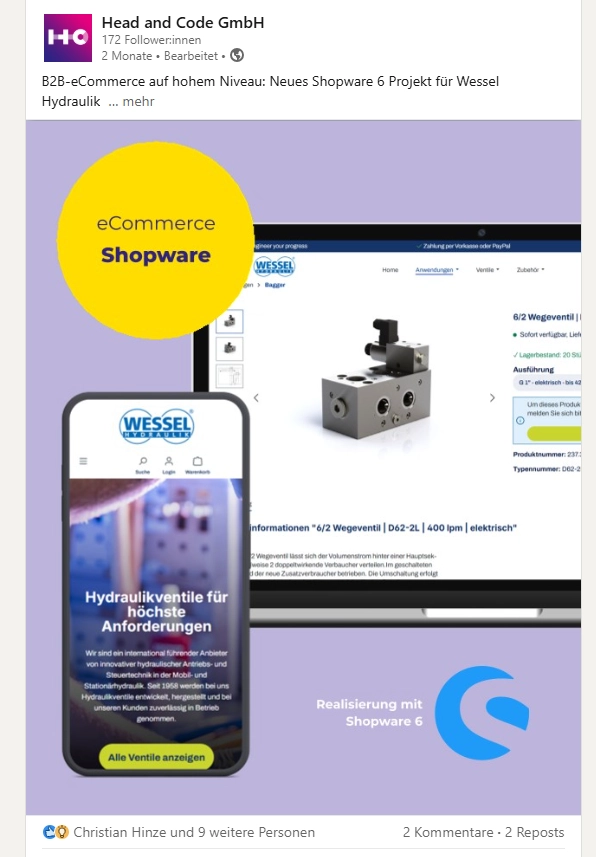 Beispiel eines von Head & Code gestalteten LinkedIn-Beitrags