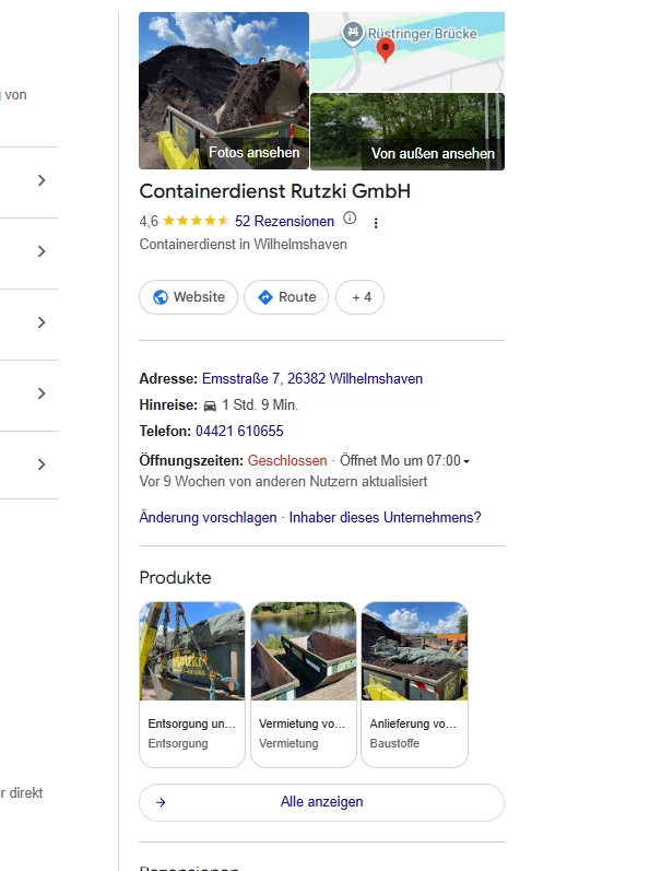 Gepflegtes Google Unternehmensprofil inklusive dargestellter Produkte