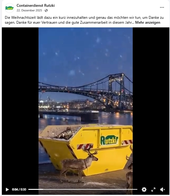 Weihnachtsvideo-Beitrag, umgesetzt für Containerdienst Rutzki