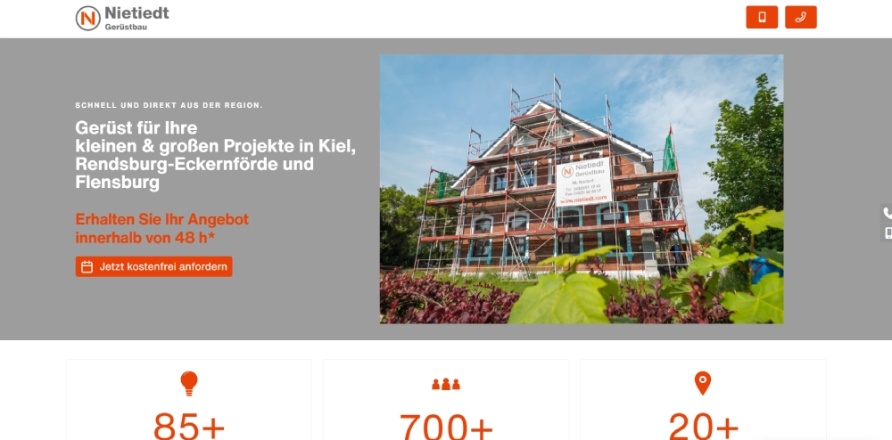 Von Head & Code betreute Website der Nietiedt-Gruppe